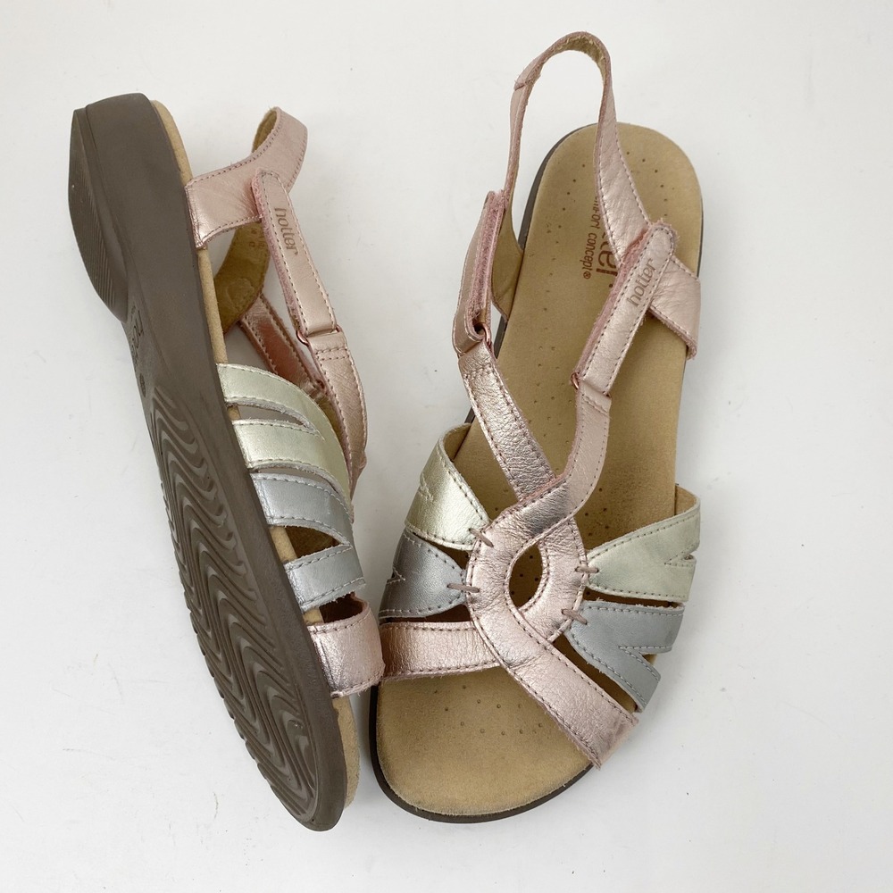 Hotter Flare Metallic Strappy Comfort Slingback Sandals Womens 10 Rose Gold